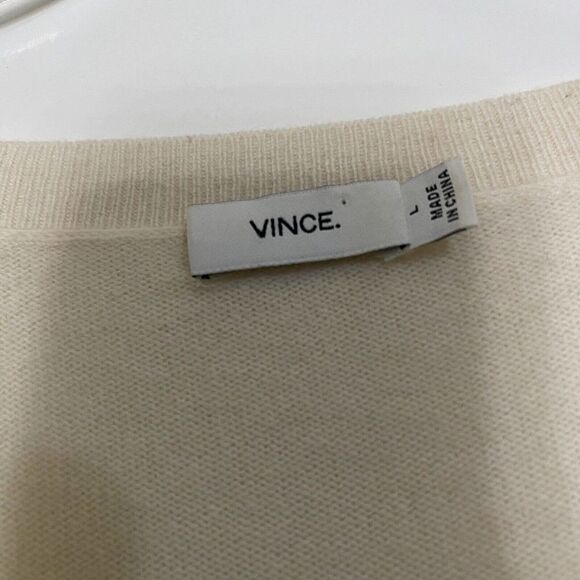 VINCE. V neck beige wool double layer jumper knit sweater size Large - Picture 4 of 5